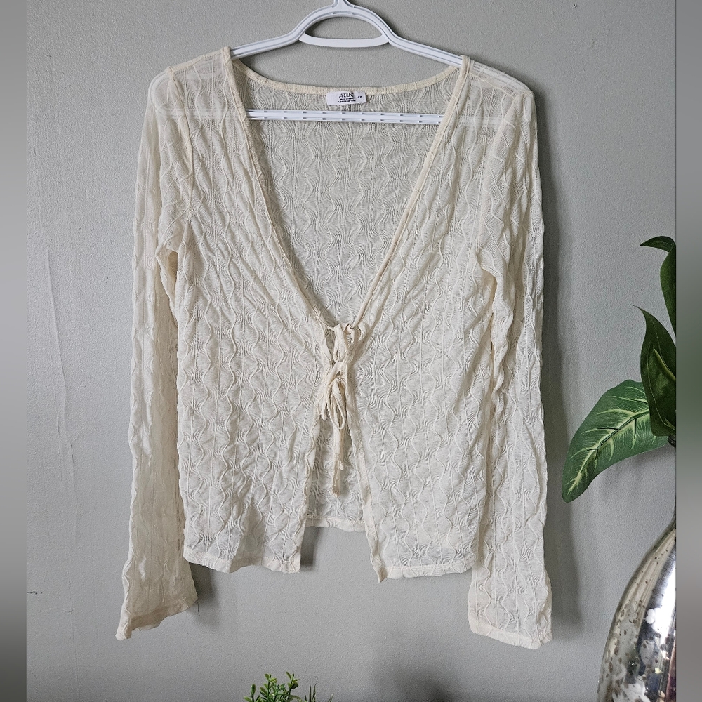 Cream Lace Tie-Front Cardigan